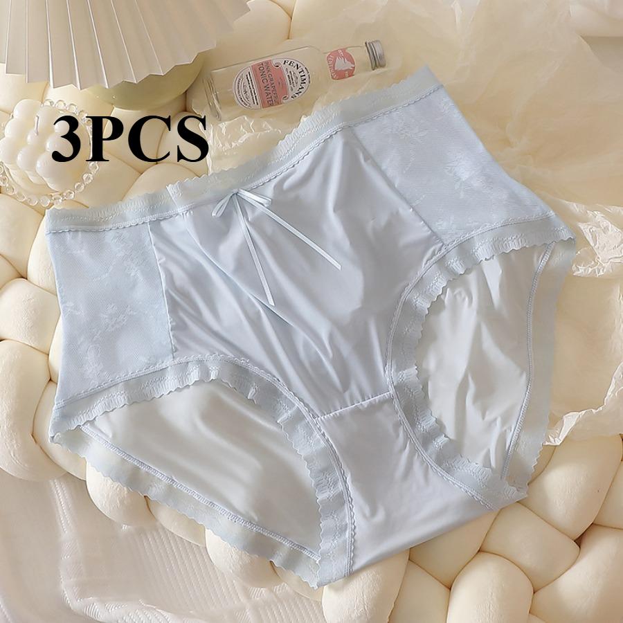 

3 Pcs High Waisted Women Lace Panties See Through Thin Soft Breathable Plus Size Underpants Luxury Control Abdomen Panties 4XL синій