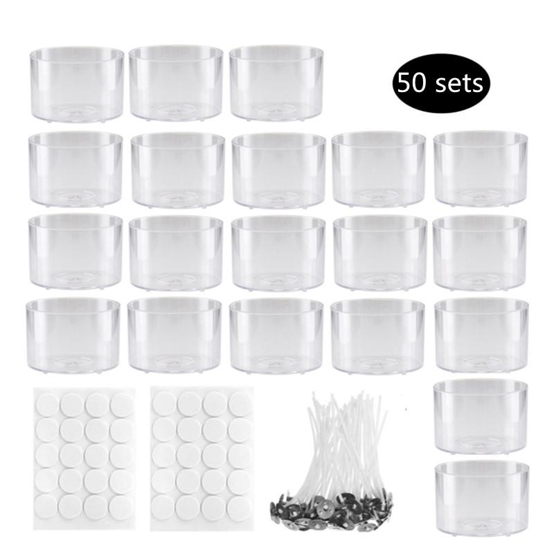 

50 комплектов круглых форм для свечей в форме сердца, баночка для чайных свечей, пустой корпус, пластиковые прозрачные стаканчики, набор для рукоделия, восковая банка для изготовления свечей
