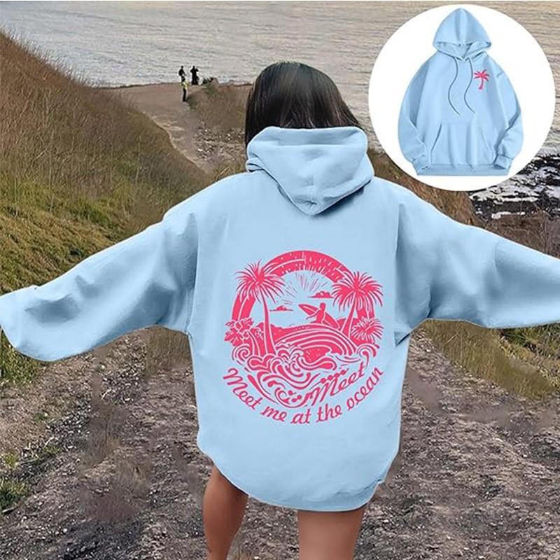 Grenzüberschreitender E-Commerce neue Version Europäische Größe Damen schulterfrei Ärmel Faden Sonnenuntergänge jagen Marke Serie bedruckter Hoodie
