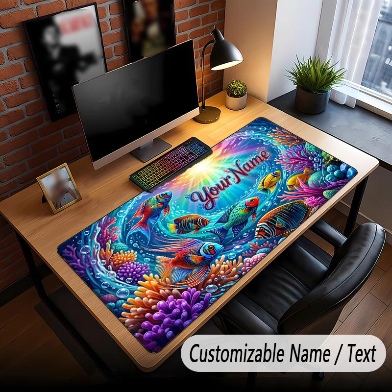 Fish Ocean Theme Custom Mouse Pad Personalized With Name Text Customized Desk Mat For Office Home Decor