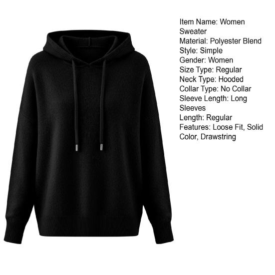 Damen Kapuzenpullover Verstellbarer Kordelzug Langarm Locker geschnitten Stricktops Herbst Winter Pullover