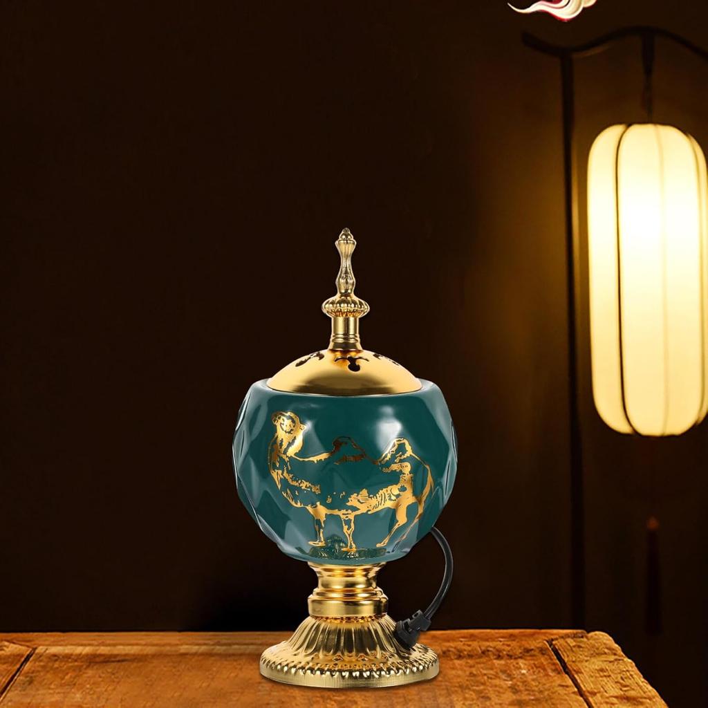 Bakhoor Electric Incense Burner - Vintage Arabic Incense Burner Middle Eastern Style Tabletop Electric Censer Aroma Burner Oud Frankincense Candle