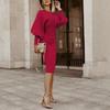 Lady Dress Puff Sleeve Slim-Fit Round Neck Knee Length Office Dress for Home