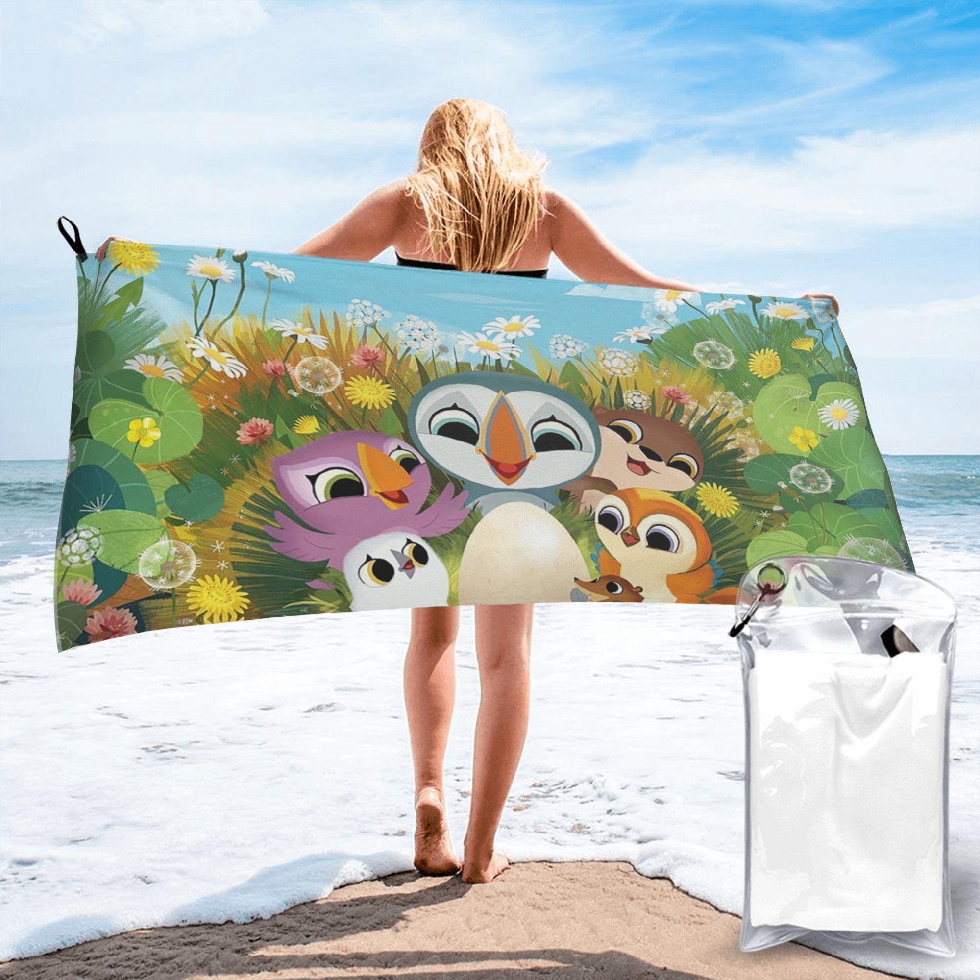 

Puffin Rock Cartoon Beach Towel Soft Microfiber Quick Dry Absorbent Quick Towels For Swimming W30*H60(CM)