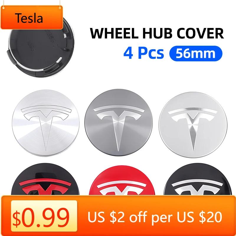 Car Sticker Tesla 4piece 56mm Wheel Hub Center Caps For Tesla Model 3 Model Y Badge Cover Hubcaps for Tesla Model Y X S 2023 Car
