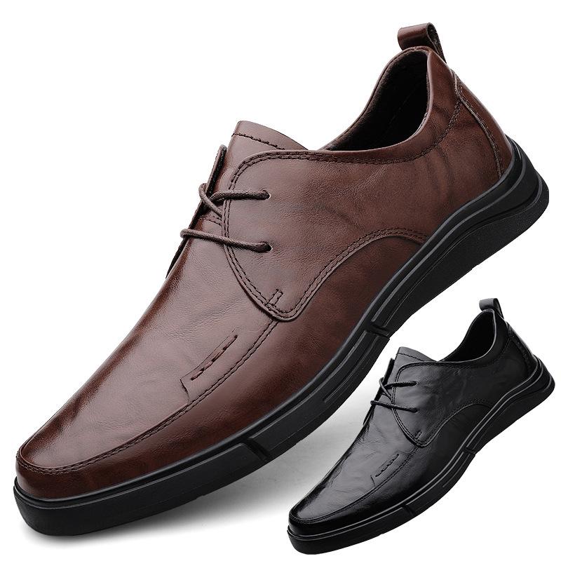 Men's Premium Cowhide Leather Lace-Up Business Shoes - Comfortable, Breathable, Non-Slip, Casual, for Middle-Aged