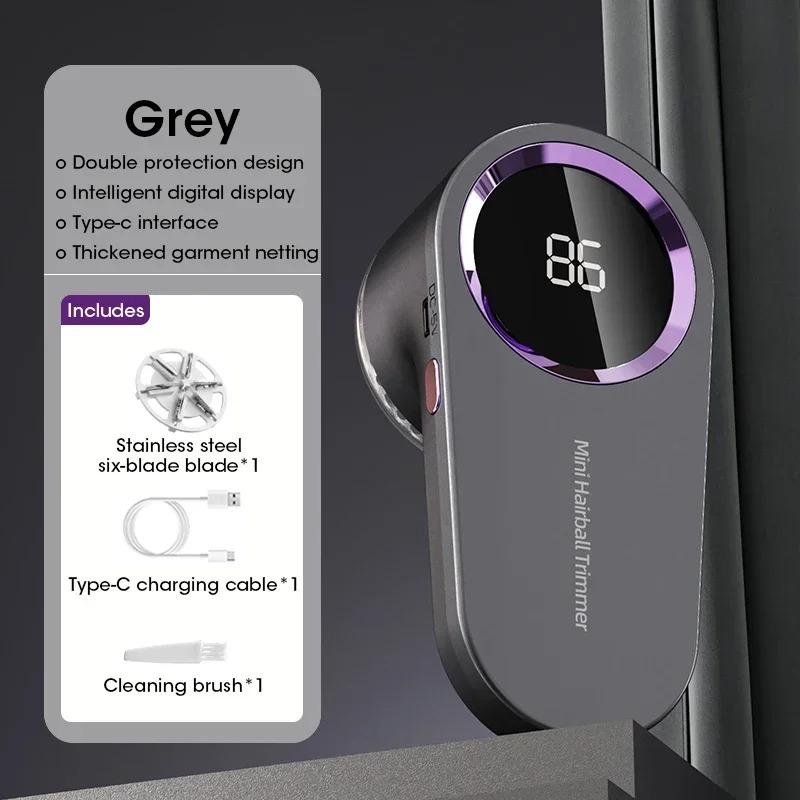 

Portable Electric Lint Remover with LED Display USB Rechargeable Sweater Shaver Household Clothes Hair Ball Trimmer серый