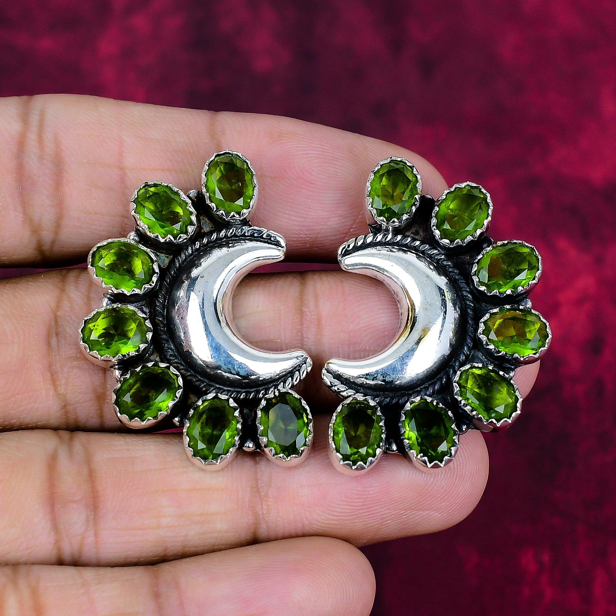 

Серьги с драгоценными камнями из перидота, серьги из чистого серебра 925 пробы, серьги ручной работы с камнями по месяцу рождения, подарок для него 1.57 Inches зелёный