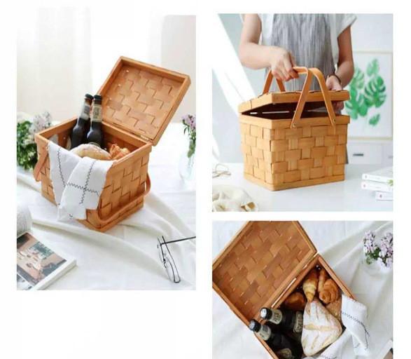 2pc Wood Weaving Picnic Portable Fruit Holder Home Storage Basket