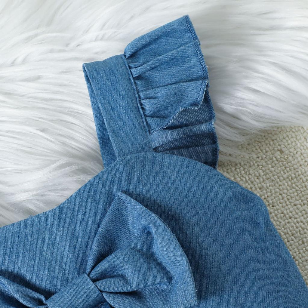 2-6J Kinder Sommerkleider für Mädchen Neu Fliegenärmel Neckholder Schleife Top + Rock Anzug Personalisierte Kleidung