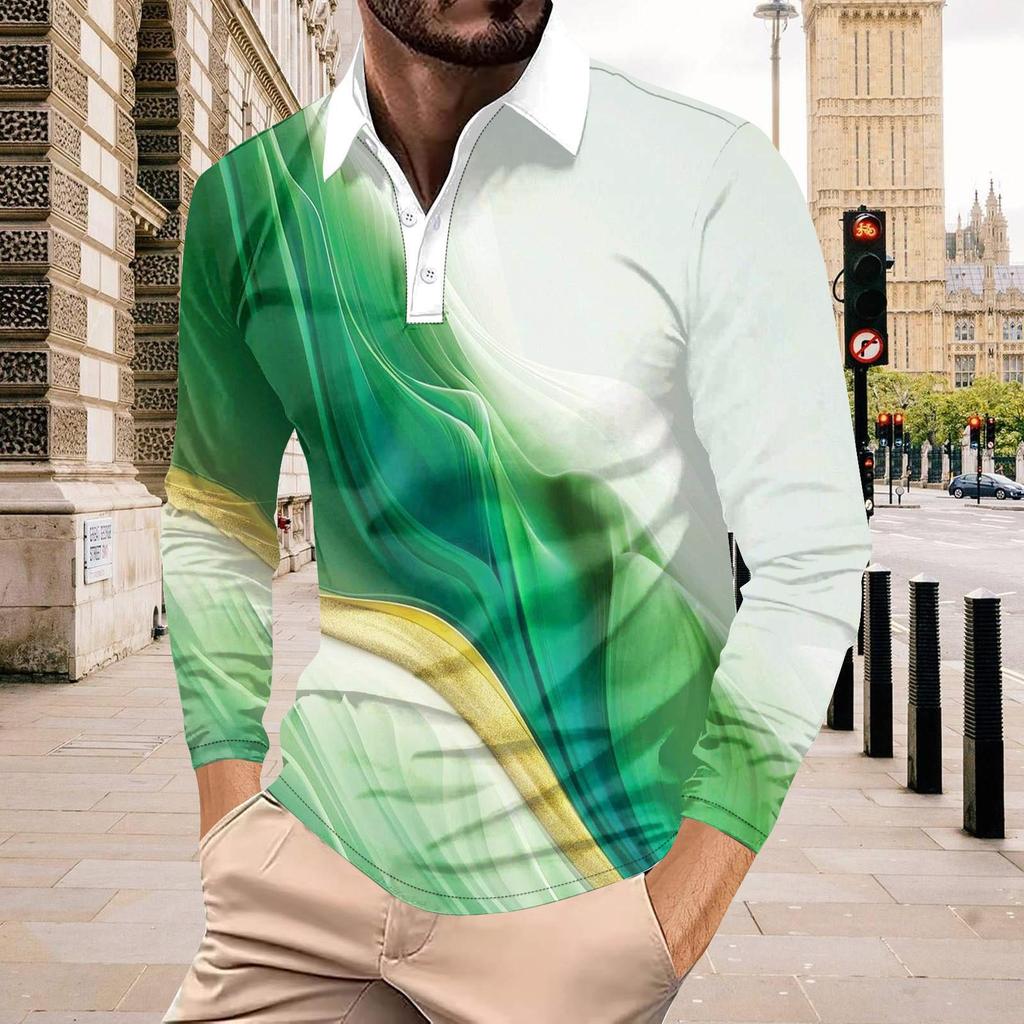 Colour Block Long Sleeve Button Down Top Sport Fitness Quick Dry Breathable Men's Polo Shirt