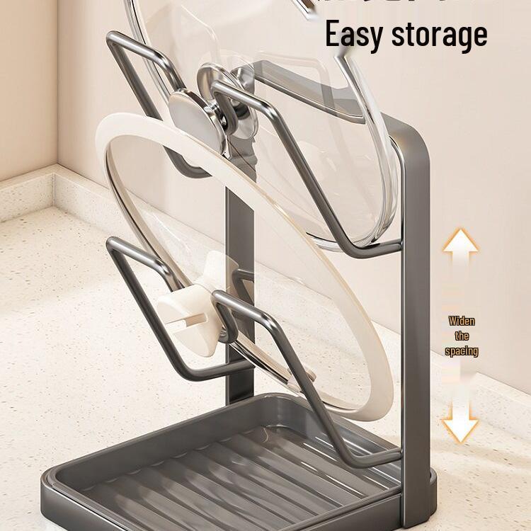 Vertical Kitchen Lid & Pan Rack: Wall-Mount & Countertop Cutting Board Holder