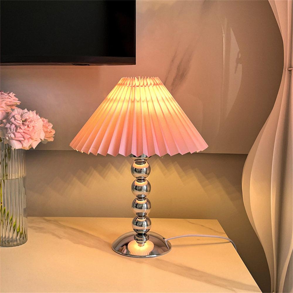 Nordic Style Pleated Table Lamp 12W 3-Color Adjustable Desk Light Eye-Caring Bedside Lamp for Home Decor, EU Plug