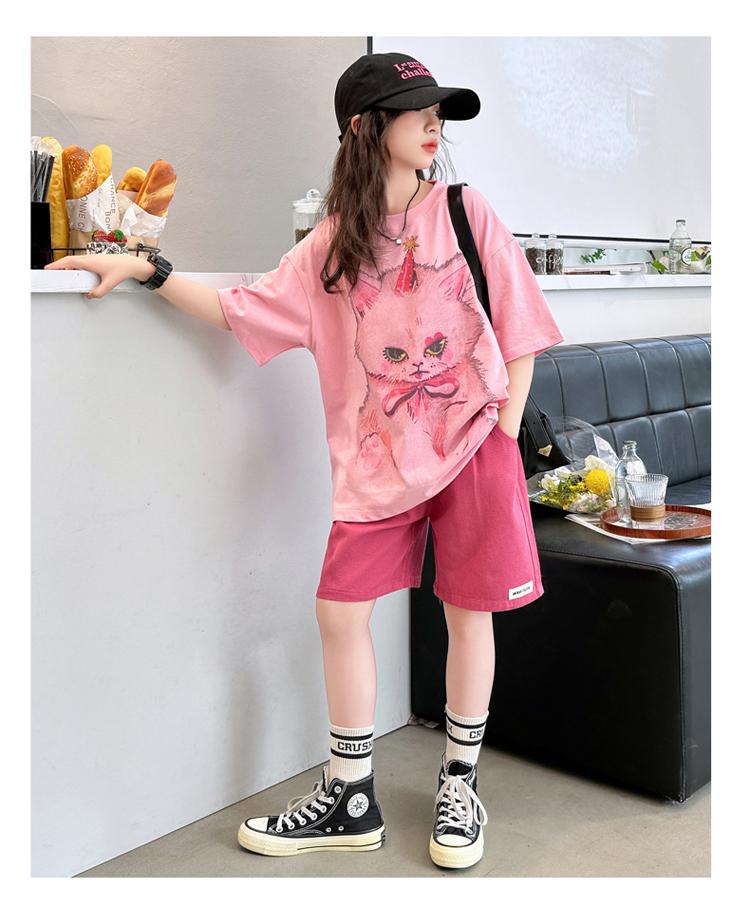 Girls' Summer Casual Set New Korean Style Fashionable Loose Girls' Summer Short Sleeved Shorts Set