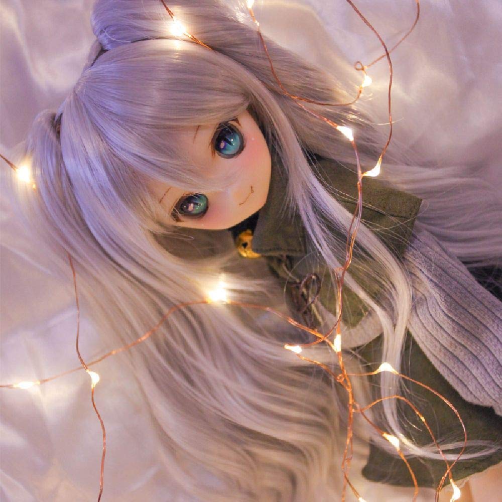 YR EARTH 8–9 inch Heat-Resistant Doll Wig (1/3 BJD/DD/DDS/MDD, Top Twin-Tails, Wavy Long, Pearl Gray)