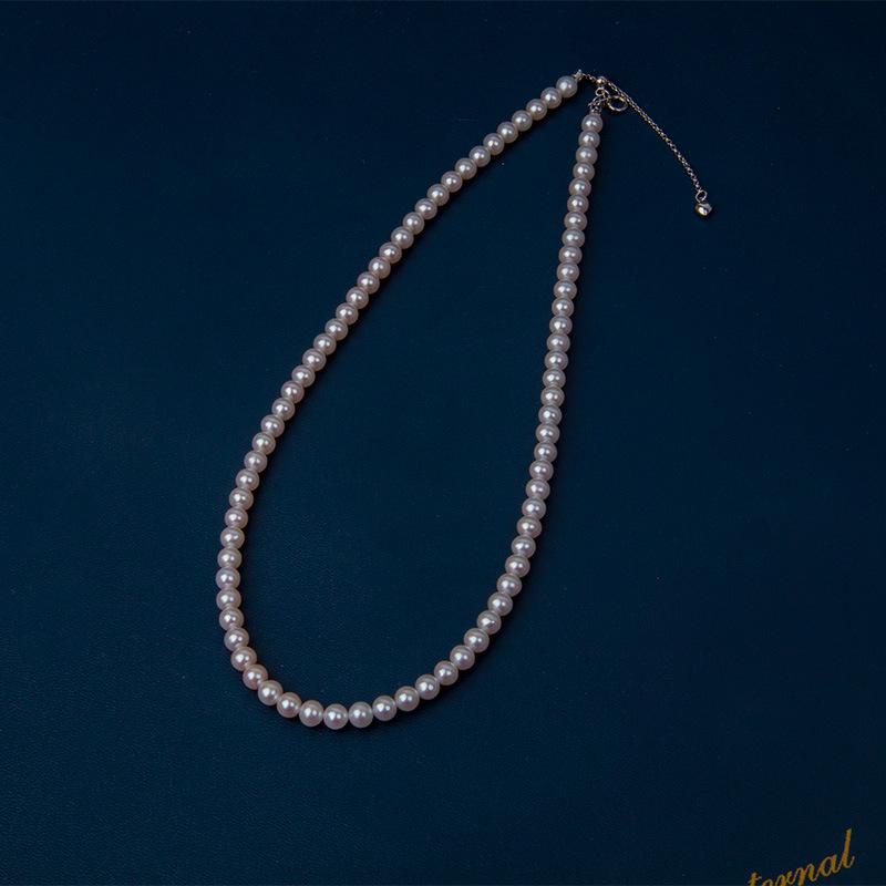 Aurora Freshwater Pearl S925 Silver Adjustable Clasp Bead Necklace - Fashionable Women s Clavicle Chain Inlaid Pearl
