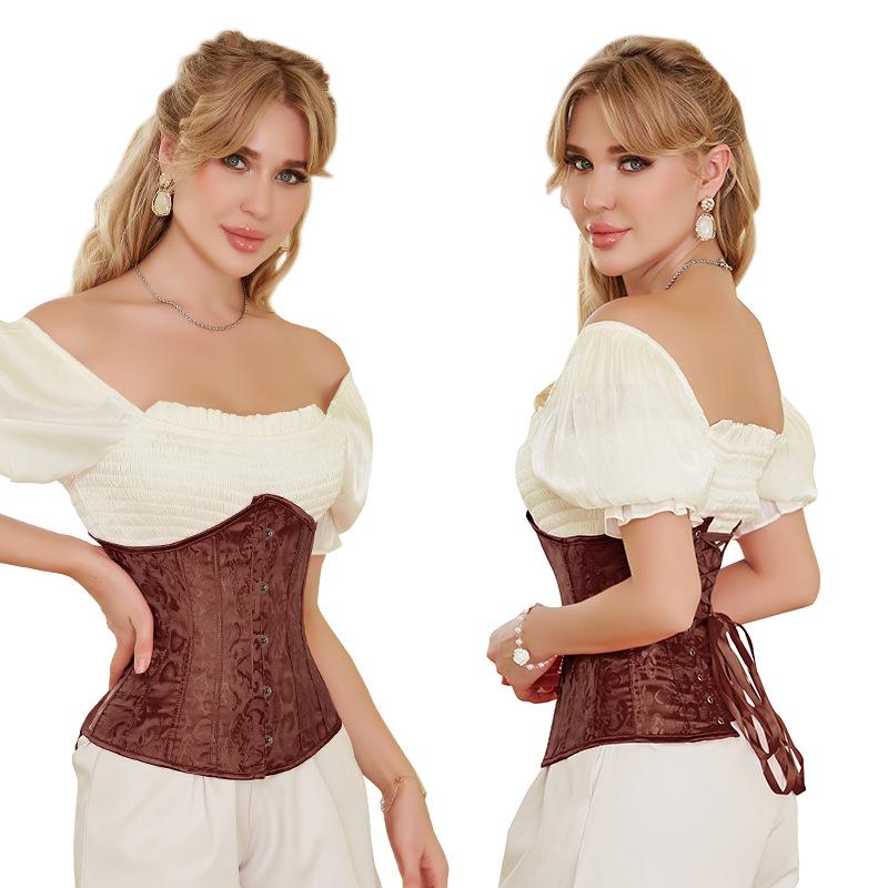 Retro Floral Taillenformer Korsett mit Bauchkontrolle und mehrfarbigem Jacquardmuster