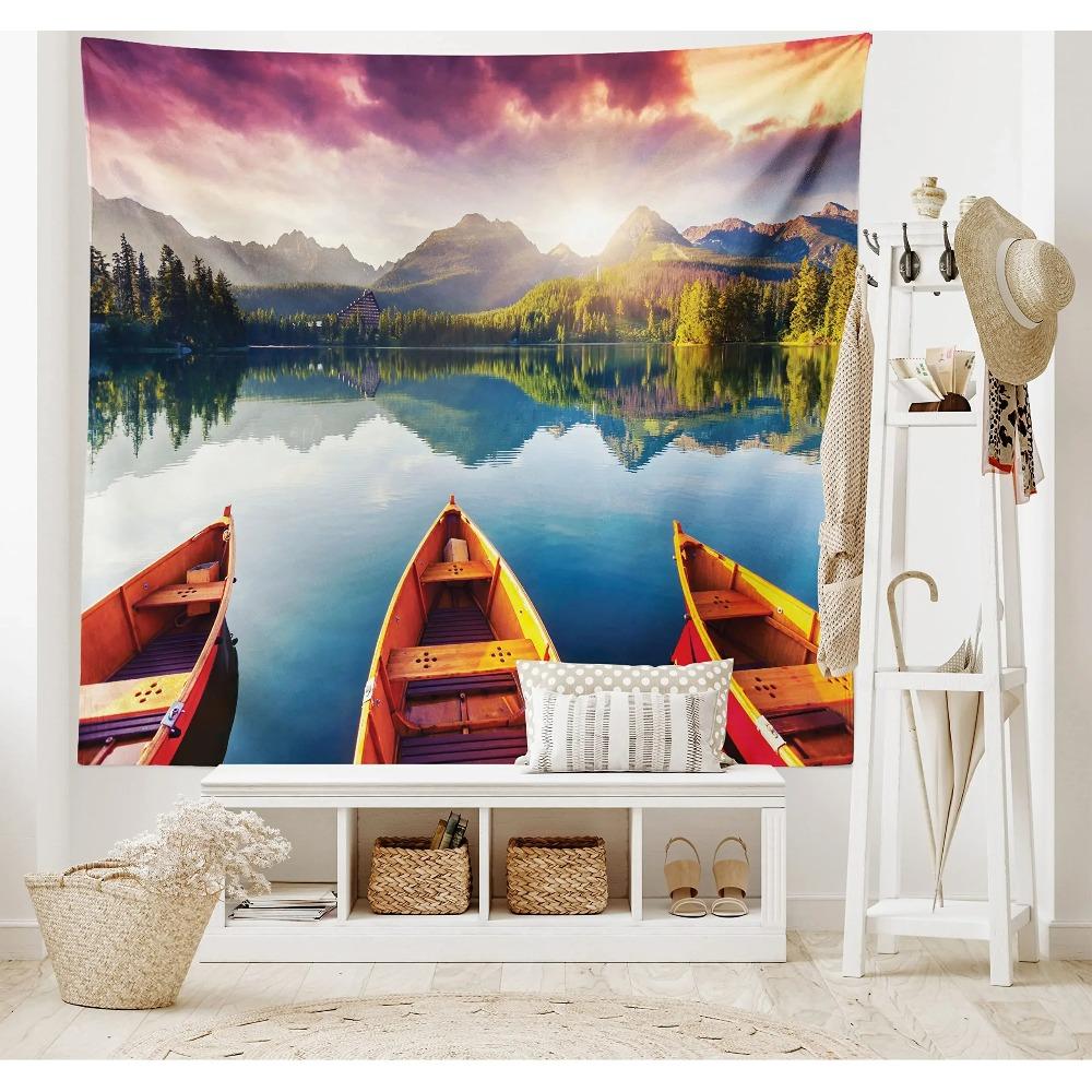 Mountain Tapestry Colorful Sunset Reflection Tapestry Nature Meadow Tapestry Wall Hanging for Bedroom Living Room Dorm Decor