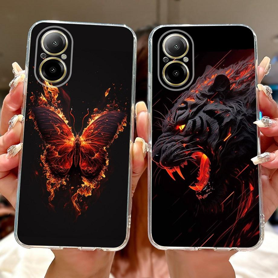 For Realme C67 4G 5G / Realme 12 Lite 4G Case RMX3782 RMX3890 Clear Soft TPU Cover Colorful Flower Cute Cartoon Cool Dragon Etui