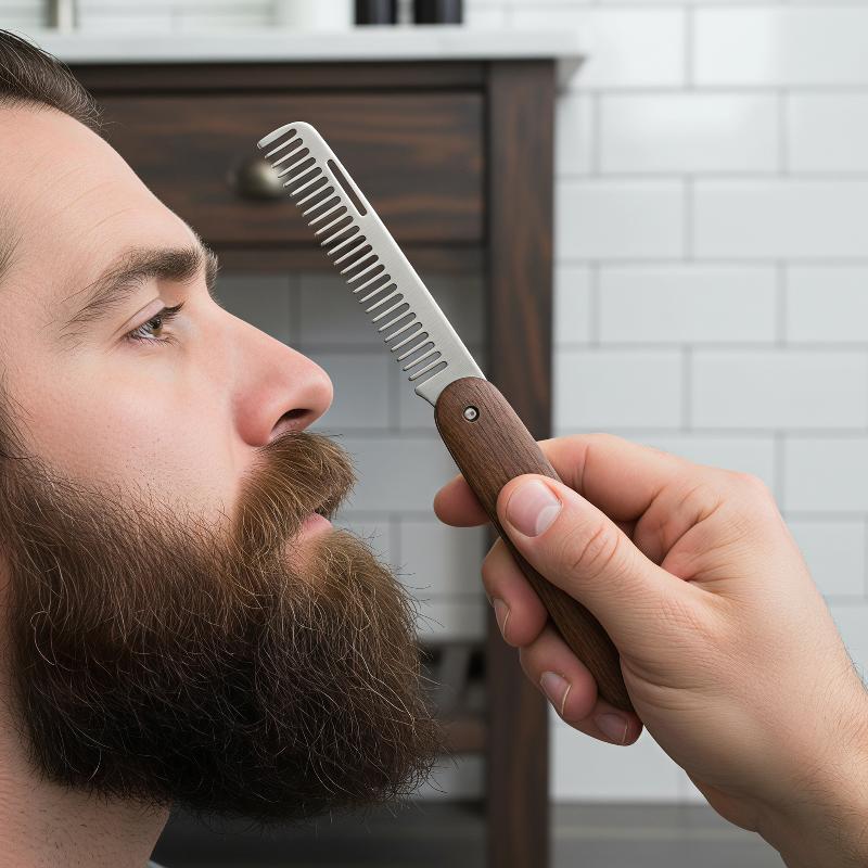 1Pcs Barber-Grade Travel Hair Mustache Comb Solid Wood & Metal Folding Beard Comb For Men Pompadour Styling Grooming Kit