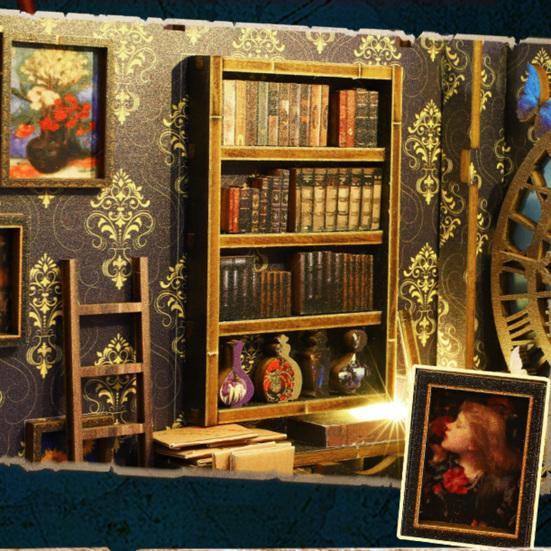 1 Set DIY Book Nook Kit Realistic Smooth Edge Precisely Cut Easy to Assemble Imagination Cultivation Dollhouse 3D DIY Book Nook Shelf Insert Decor for