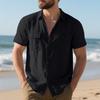Men's Loose Fit Beach Shirt Breathable Casual Linen Short Sleeve Button Down Multi Pocket Utility Work Shirt
