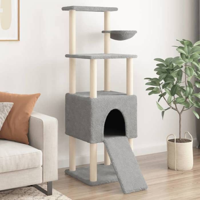 VidaXL Cat Tree with Sisal Scratching Posts Light Grey 153 Cm 172116