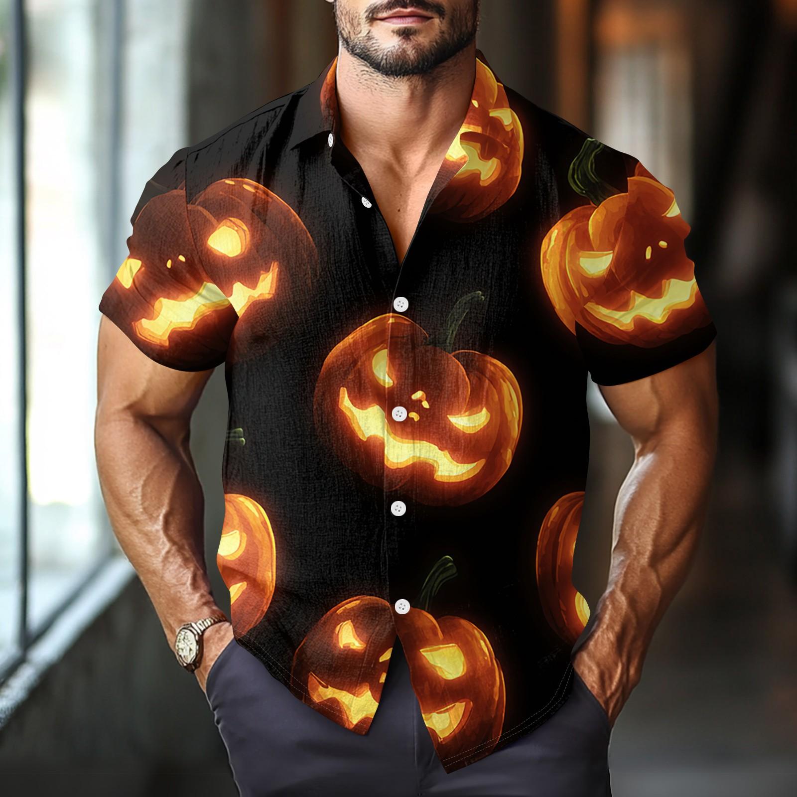 

Men s Fashion Casual Loose Halloween Printed Short Sleeve Shirt XXXL