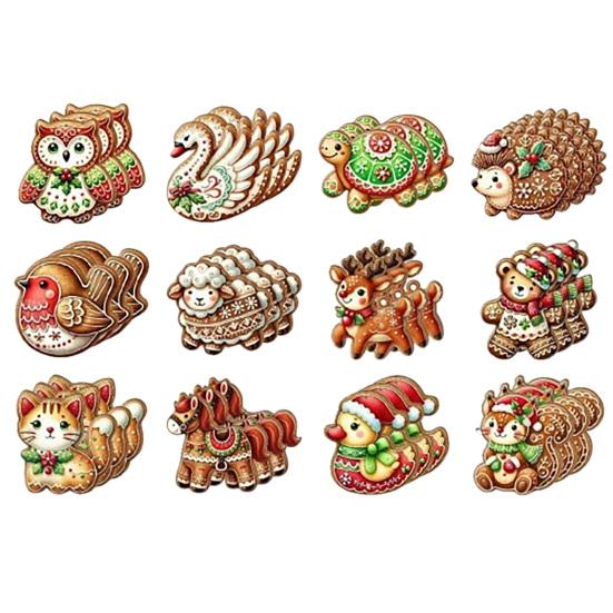 Gingerbread Animal Wooden Ornaments Cookie-Inspired Christmas Tree Hanging Pendants Festive Party Decoration