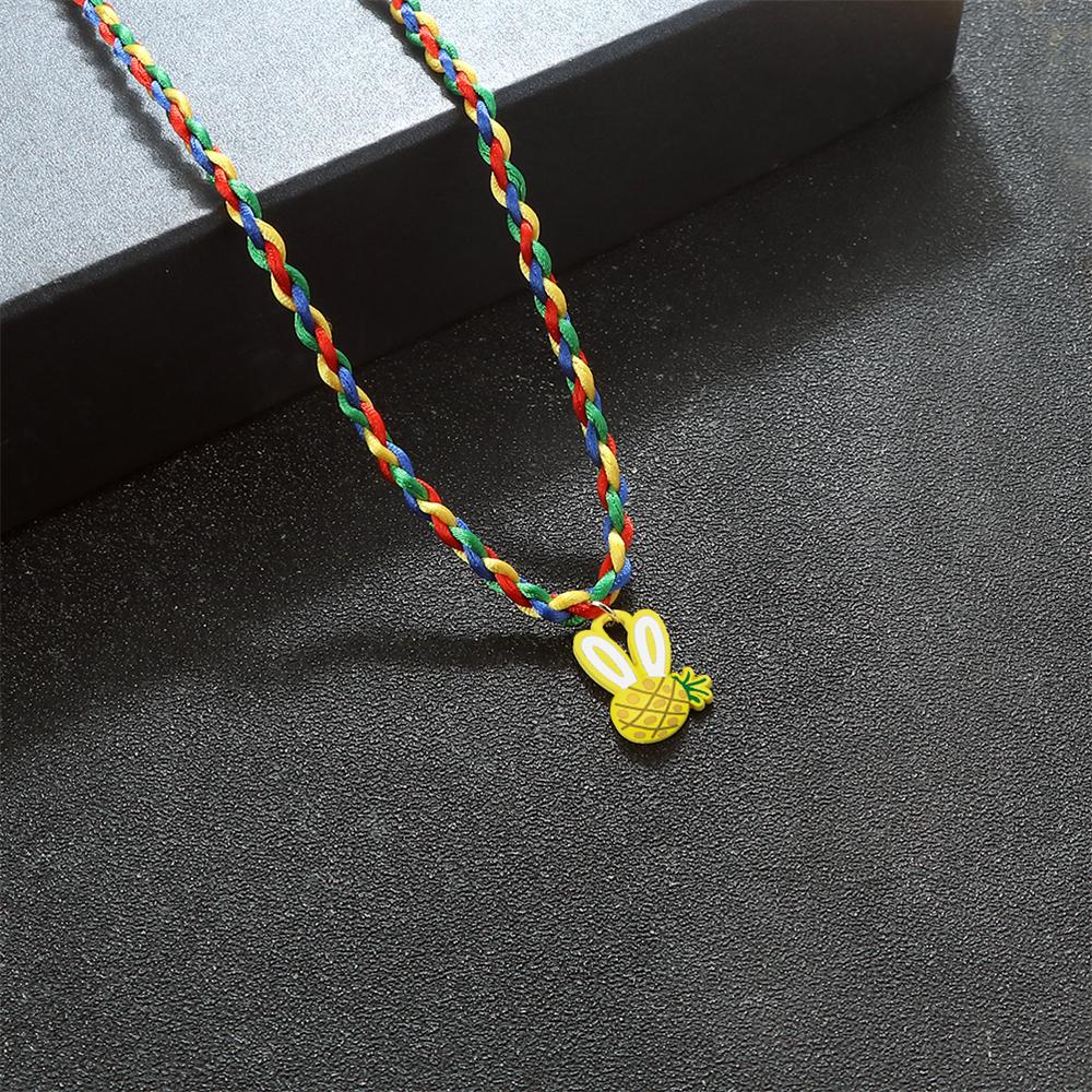 

Colorful Woven Braided Necklace Pineapple Bunny Ear Pendant Handmade Boho Fashion Jewelry for Women Men Casual Daily Trendy Gift жёлтый