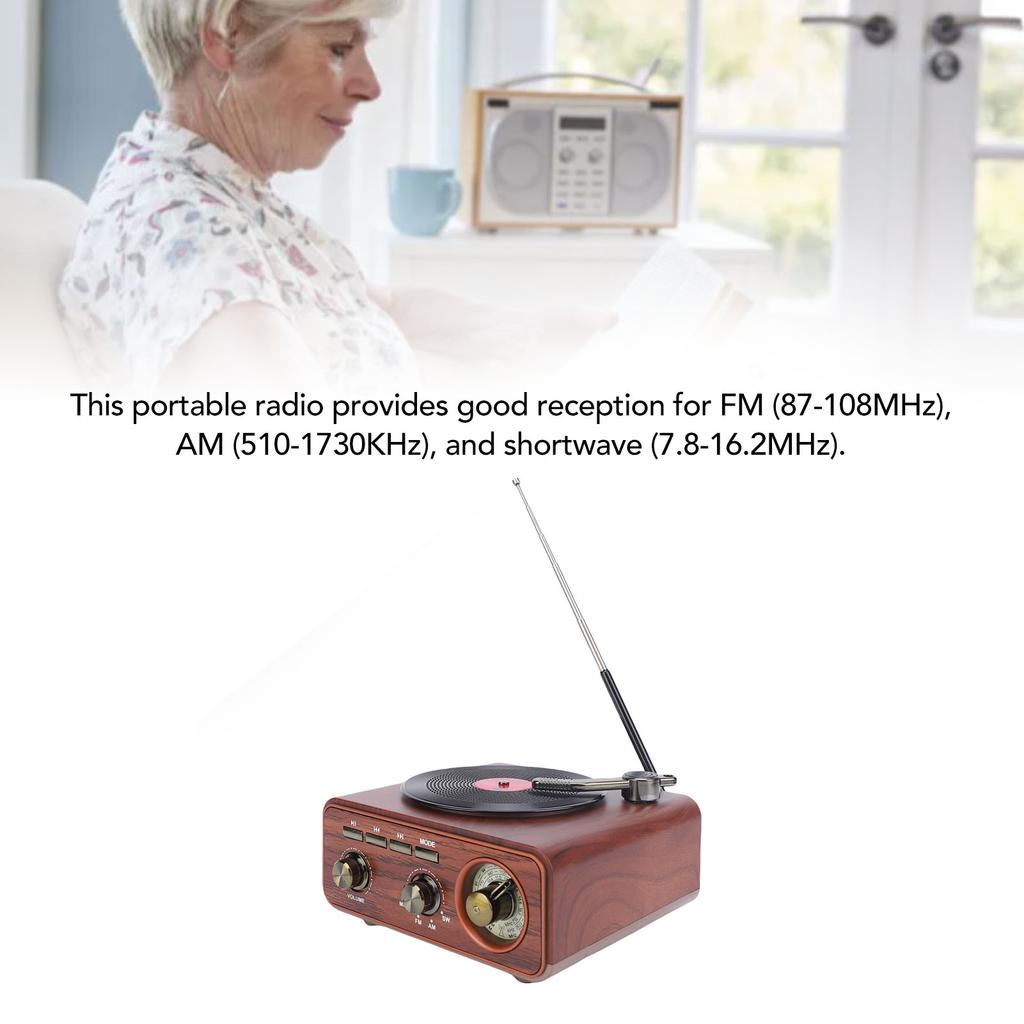 Bluetooth Speaker Vintage Record Player Speaker AM FM SW Radio Retro Rechargeable Portable Record Player Style Speaker