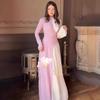 2024 Autumn/Winter Women's European Retro Color Block Slimming Long Sleeve Evening Dress