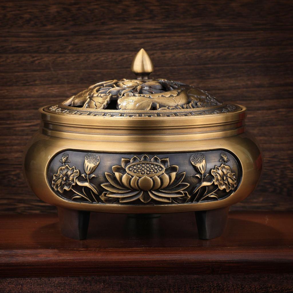 Large Antique Brass Sandalwood Incense Burner for Indoor Use - Retro Coil Design for Tea Ceremony