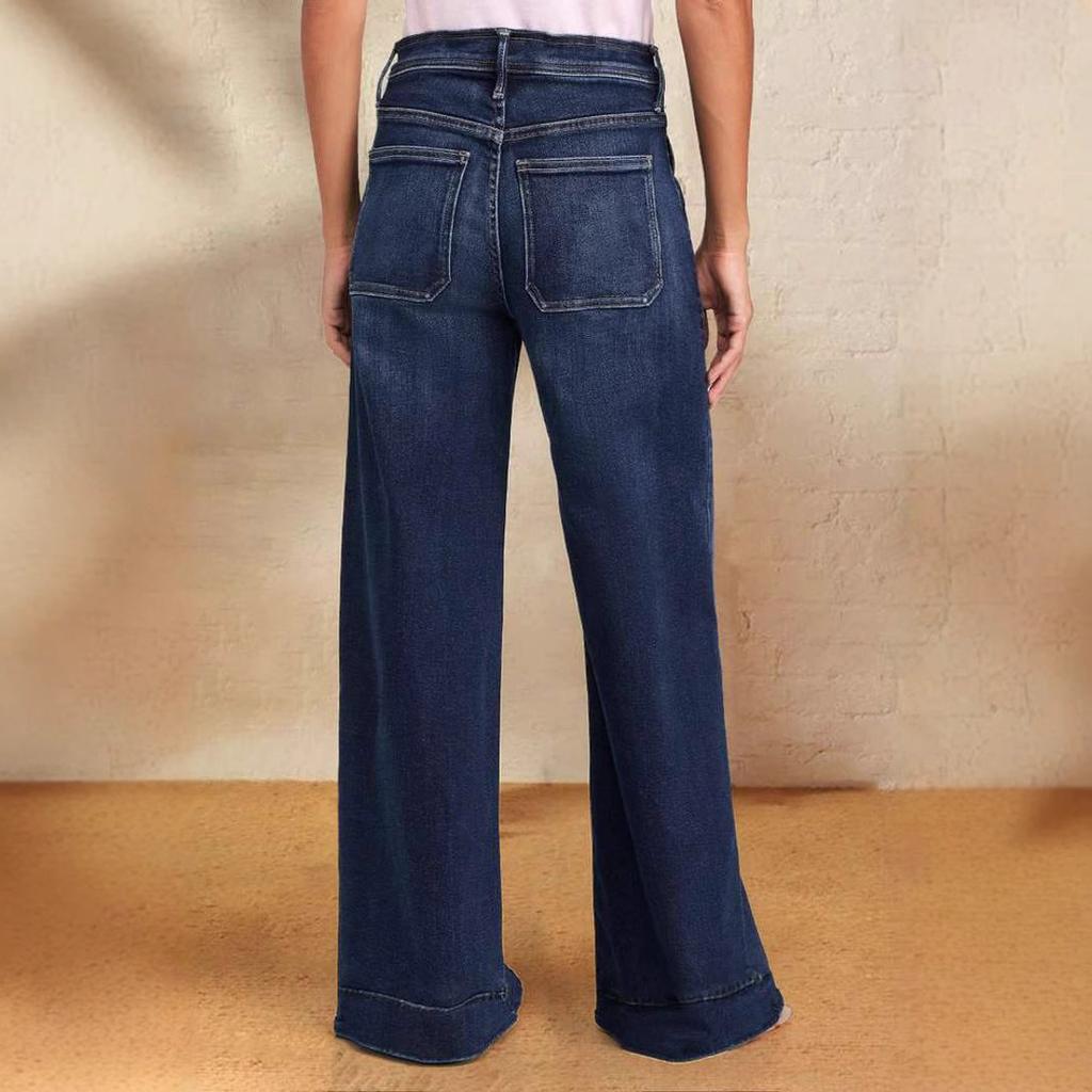 Women's Spring Lace Up Elastic Jeans Straight Leg Wide Leg Pants