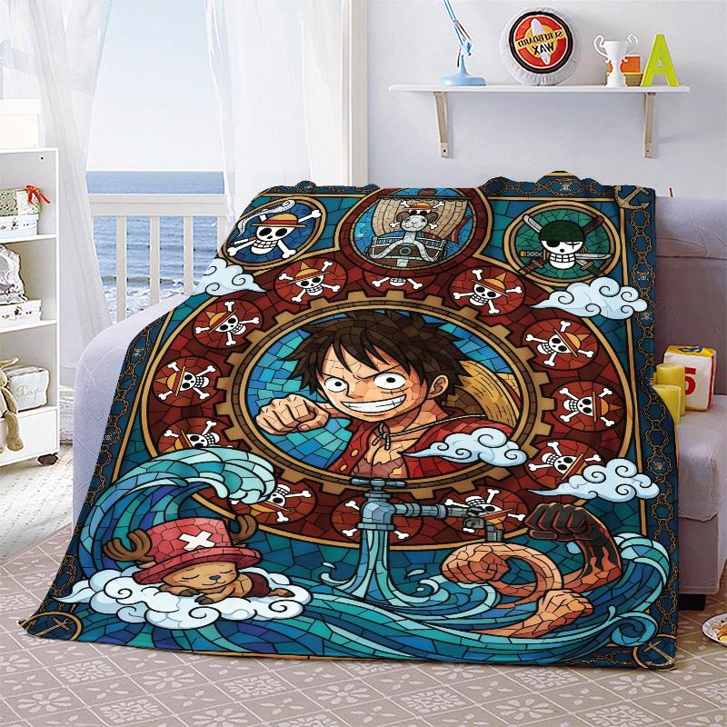 One Piece Anime Throw Blanket Flannel Soft Plush Warm Lightweight for Sofa Bed Couch Cozy Winter Decor Gift -QJY