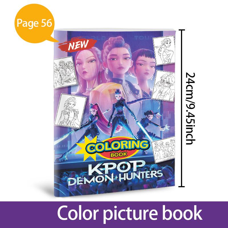 Latest K-Pop Demon Hunters Picture Book 56Page Animation Merchandise Line Art Coloring Book Children's Album Coloring Painting 24*17cm