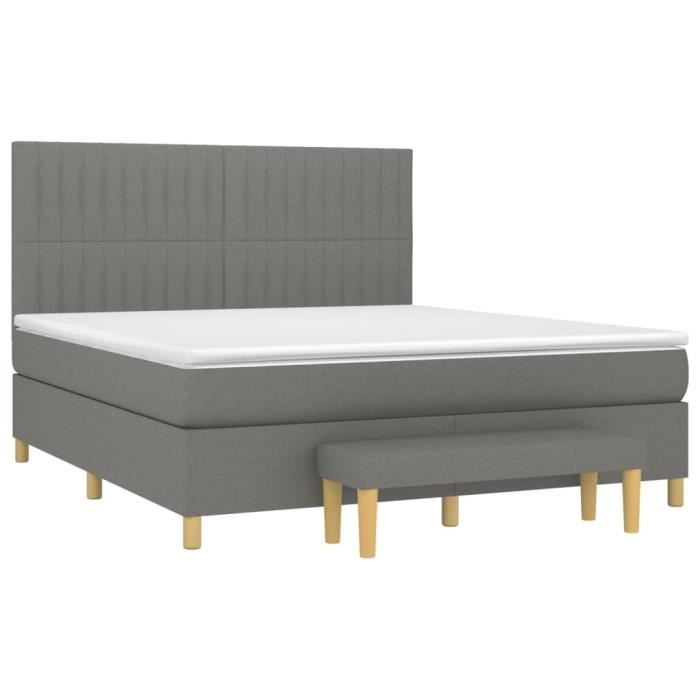3137326 vidaXL Lit à sommier tapissier avec matelas Gris foncé 160x200cm Tissu