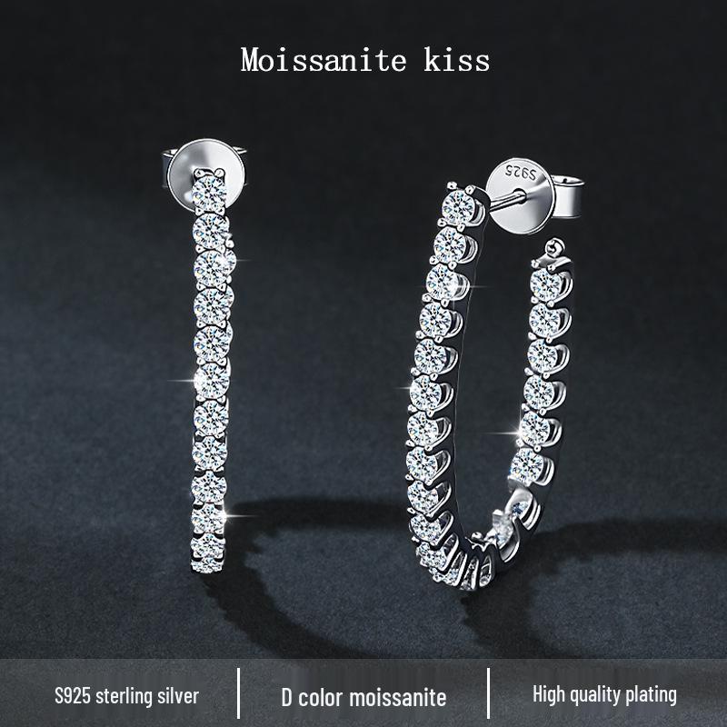 Moissanite & Sterling Silver Large Hoop Earrings: European & American Style, Light Luxury, Fashionable Design for Women