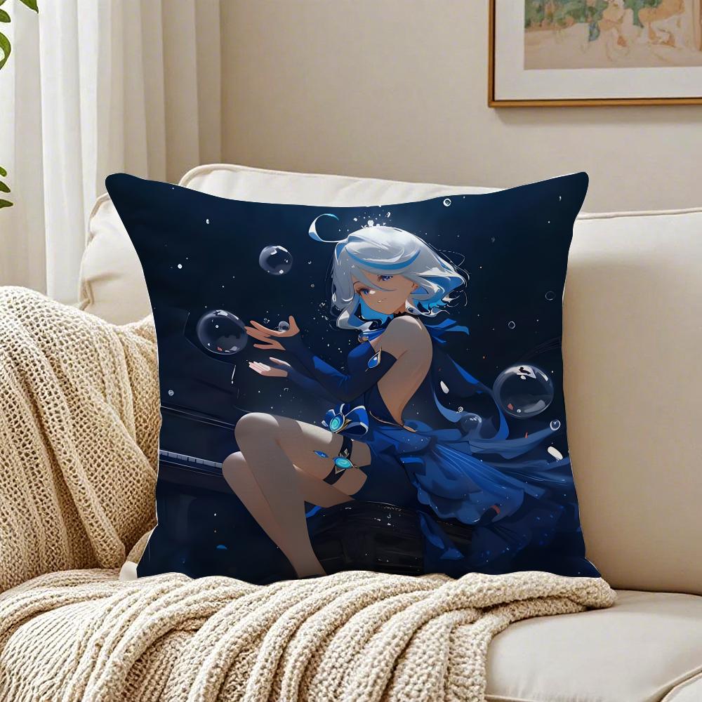 Popular Genshin lmpact Furina de Foutiane Cushion Cover Linen Pillowcase Soft for Sofa Bed Home Room Decor