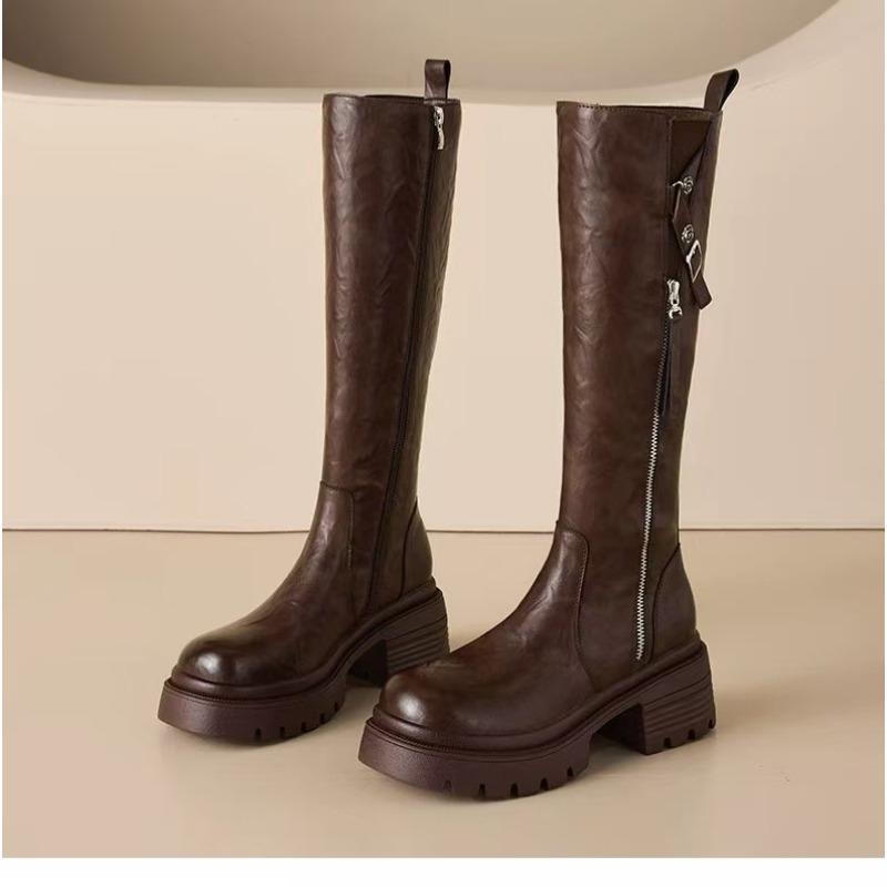 

Cowhide version thick-soled knight boots women s new autumn and winter high boots children look thinner and taller small long boots 40