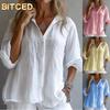 Women's Fashion Casual Solid Color Print Long Sleeve V Neck Blouses & Shirts International Design