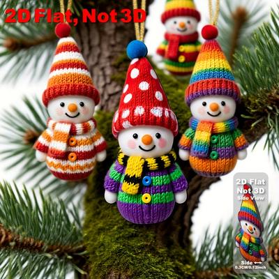 16 Stück 2D Flache Schneemann Holzornamente 10,01cm Künstliche Holzscheiben Regenbogen-Stil Christbaumspitzen Anhänger Hängende Dekoration
