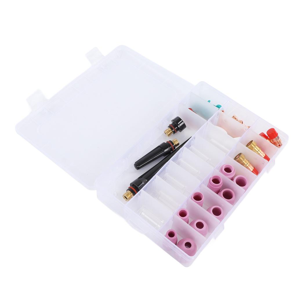 Set de accesorii pentru sudură TIG, 55 de bucăți, conector cu cupă de sticlă, clemă electrod, capac frontal PTFE pentru WP 17 18