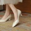 Shallow Apricot Women's Shoes Thin Heels Pearl Square Toe with Medium Pleated Ladies Footwear Shoe Casual Popular Fashion Young