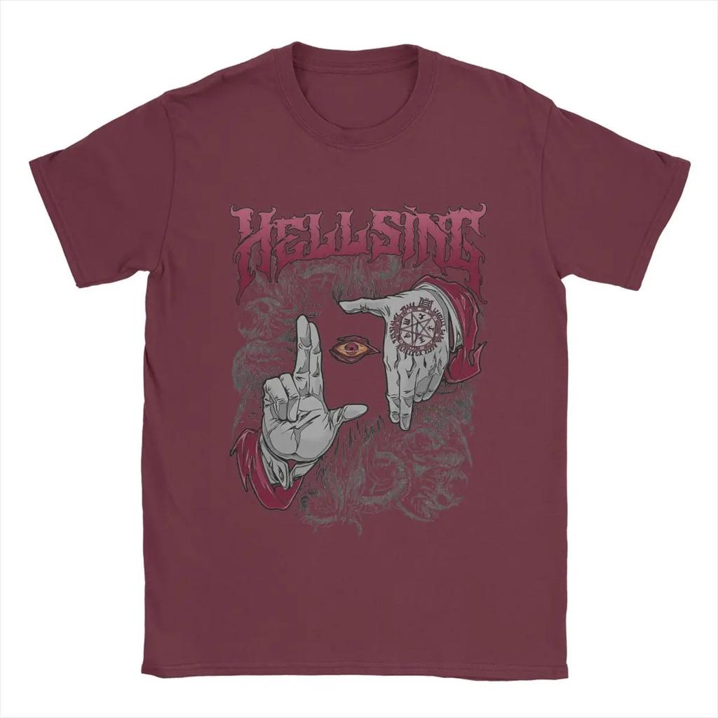 2025 Neues Modell Hellsing Dark Gothic Herren T-Shirts Anime Neuheit T-Shirts Kurzarm Rundhals T-Shirt 100% Baumwolle Grafik Kleidung