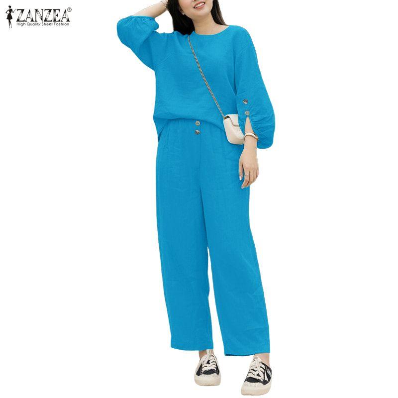 ZANZEA Lässiges zweiteiliges Anzug-Set für Damen mit 3/4-Ärmeln, Bluse und Hose