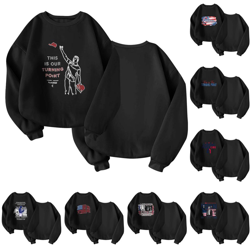 Unisex Fashion Casual Long Sleeve  Print Round Neck Top