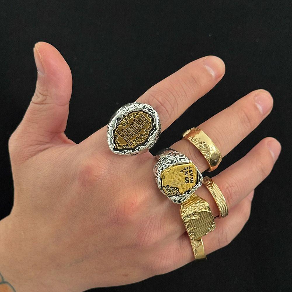 6Pcs/Set Punk Rings Hip-hop Men Rings Retro Geometric Open Rings  Male