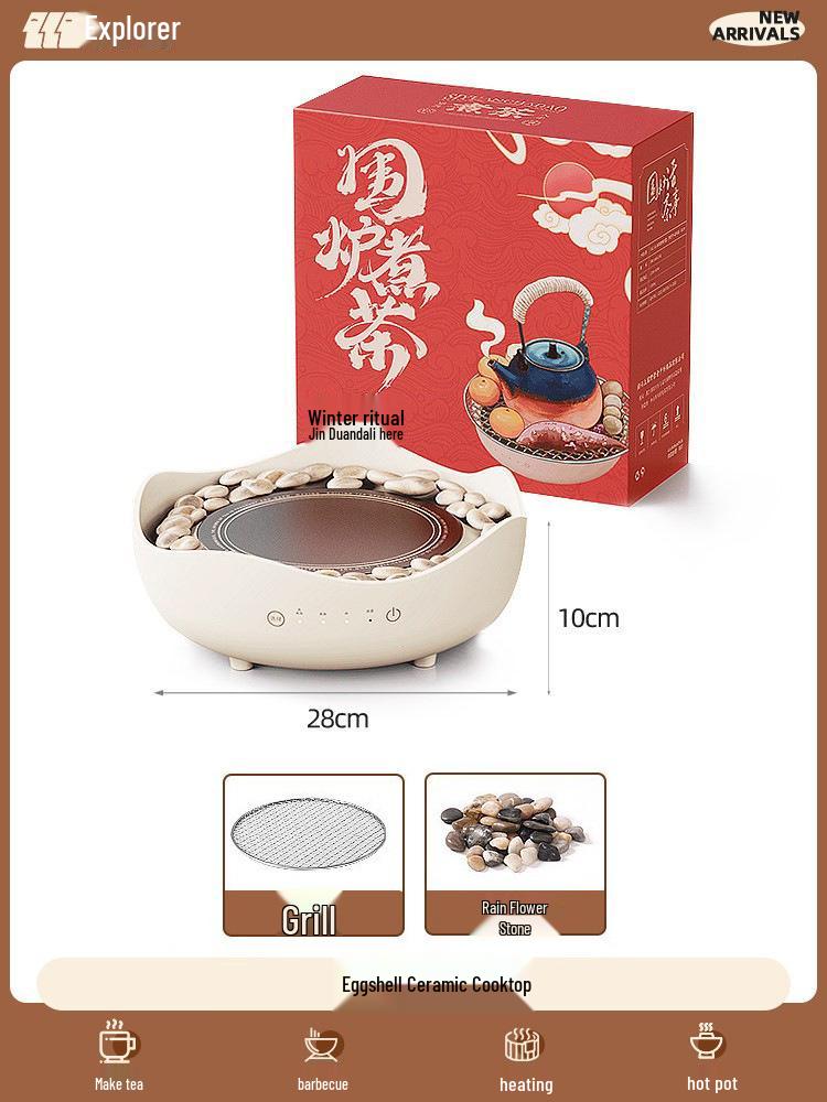 Explorer Campfire & Fireplace Tea Brewing Set: Includes New Utensils, Electric Stove, and Eggshell Ceramic Stove