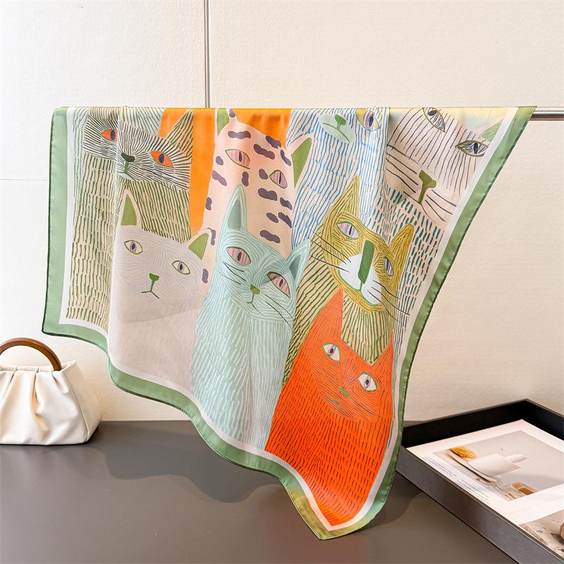 

Luxury Cat Print Cute Style Square Scarves Women Silk Scarf Floral Bandana Small Neckties Hairbands Foulard Shawl 70x70cm